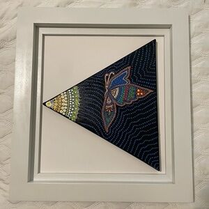 Butterfly hand painted mandala style painting framed. 17”X18”